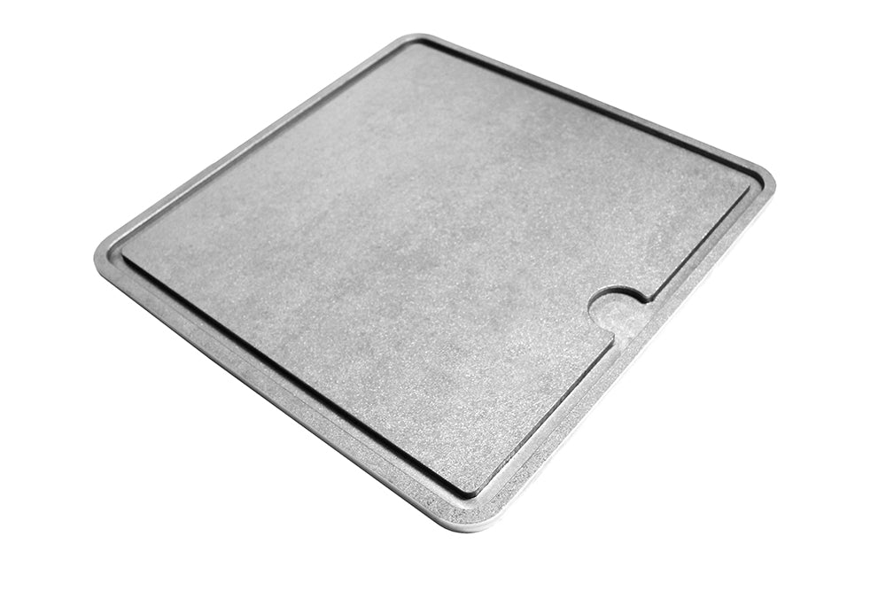 Griddles, Flat Iron, with oil trap-3/8" pure Carbon Steel- The Omega Squares and Alpha